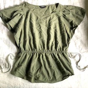 Express olive green ruffle sleeve peplum top